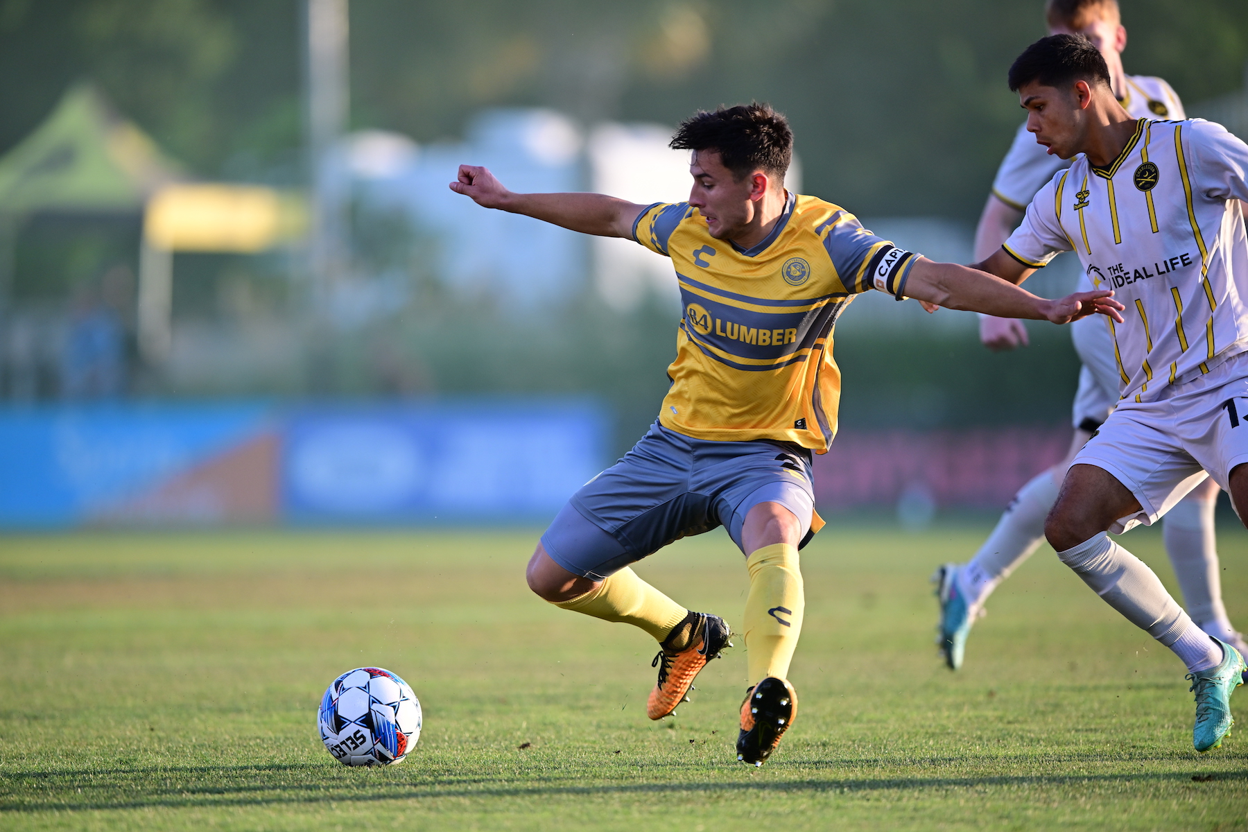 Danny Griffin controls the ball in the Hounds' 0-0 draw against the Charleston Battery on June 8, 2024 at Patriots Point Soccer Complex in Mount Pleasant, S.C. (Photo: Charleston Battery)
