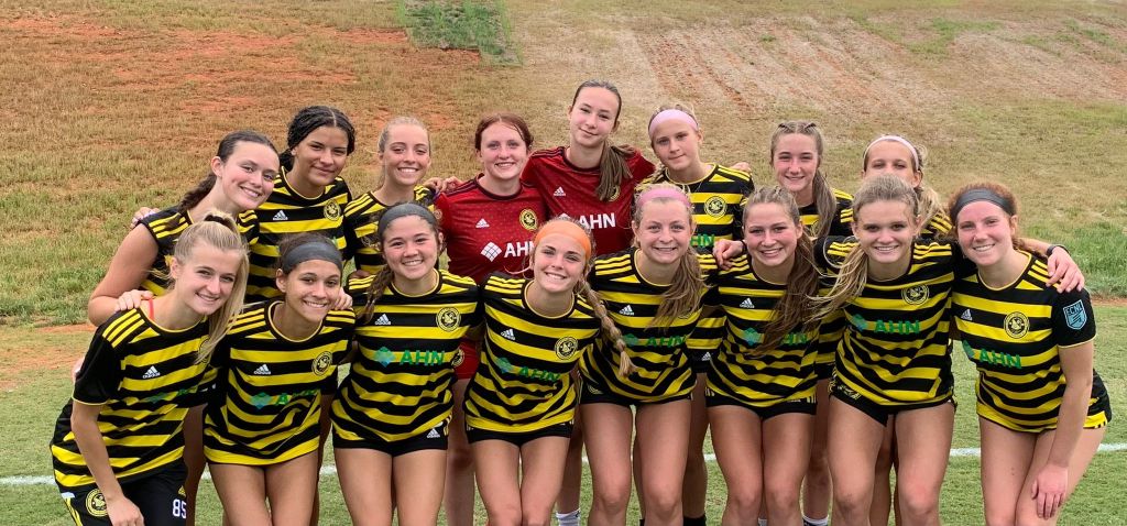 The 2008 Riverhounds ECNL Girls all smiling after going unbeaten in three matches at the North Carolina showcase,. 