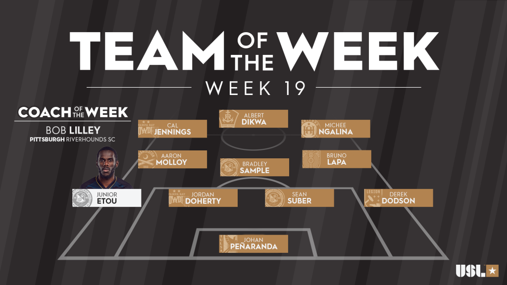 Picture of the USL championship team of the week with three Riverhounds players. 