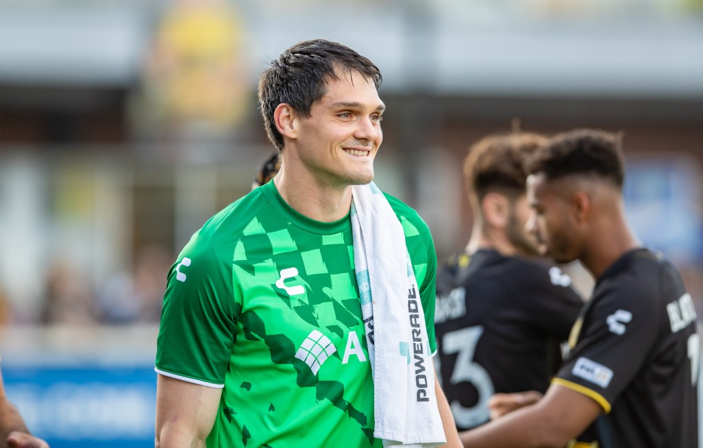 Riverhounds goalkeeper Eric Dick takes the field ahead of the team's match against San Antonio FC on Aug. 10, 2024, at Highmark Stadium in Pittsburgh. (Photo: Mallory Neil/Riverhounds SC)